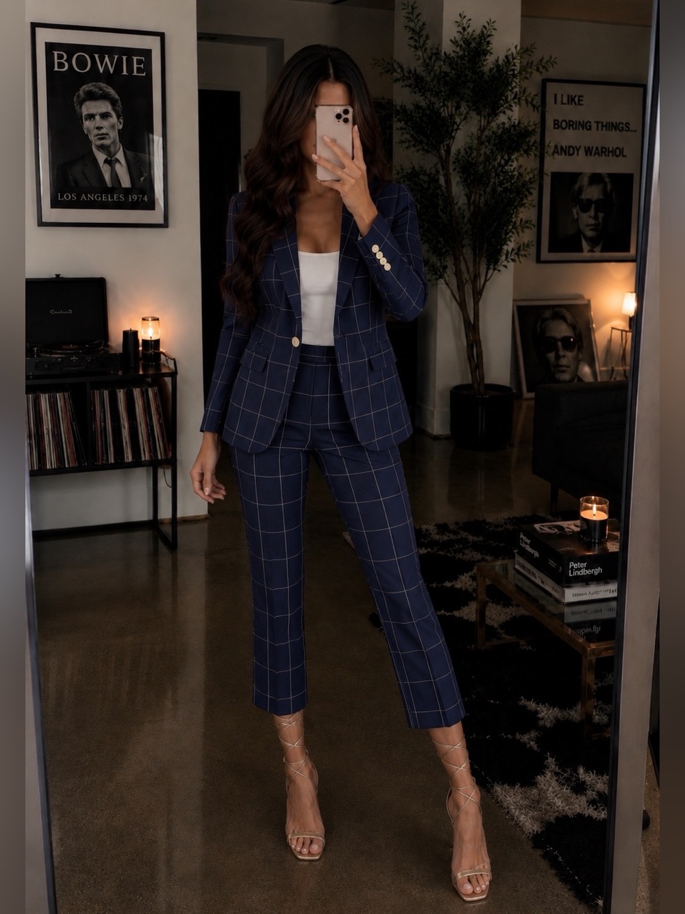 J.Crew Regent Windowpane Blazer Navy White Tailored Preppy Jacket Womens 00 EUC